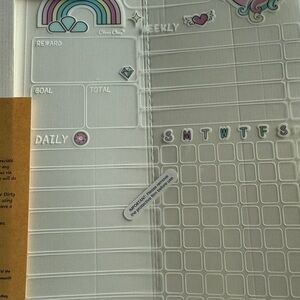 Weekly Planner- Rainbow and Unicorn Stickers- transparent dry erase chore chart